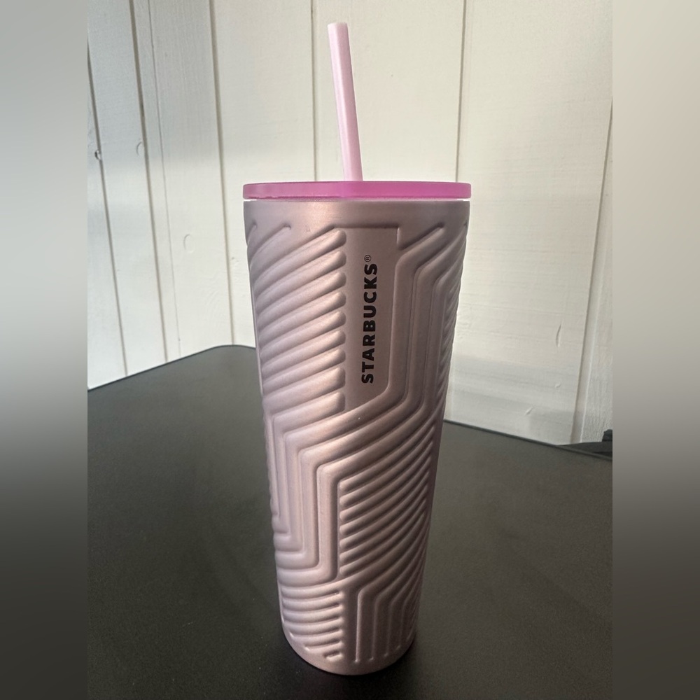 Starbucks Pink Lavender Textured Tumbler with Pink Straw